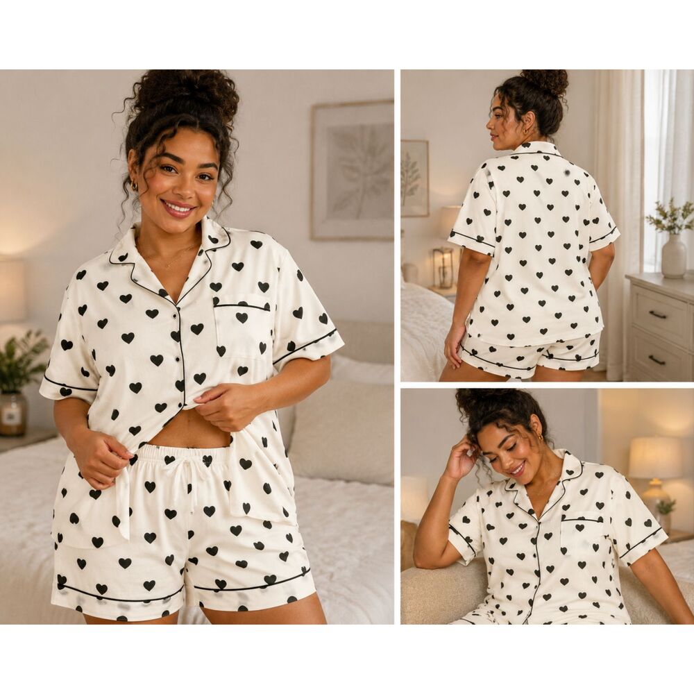 Women's 5X Plus Size PJ Set 2-Piece Button Down Shorts Summer Lounge Sleepwear